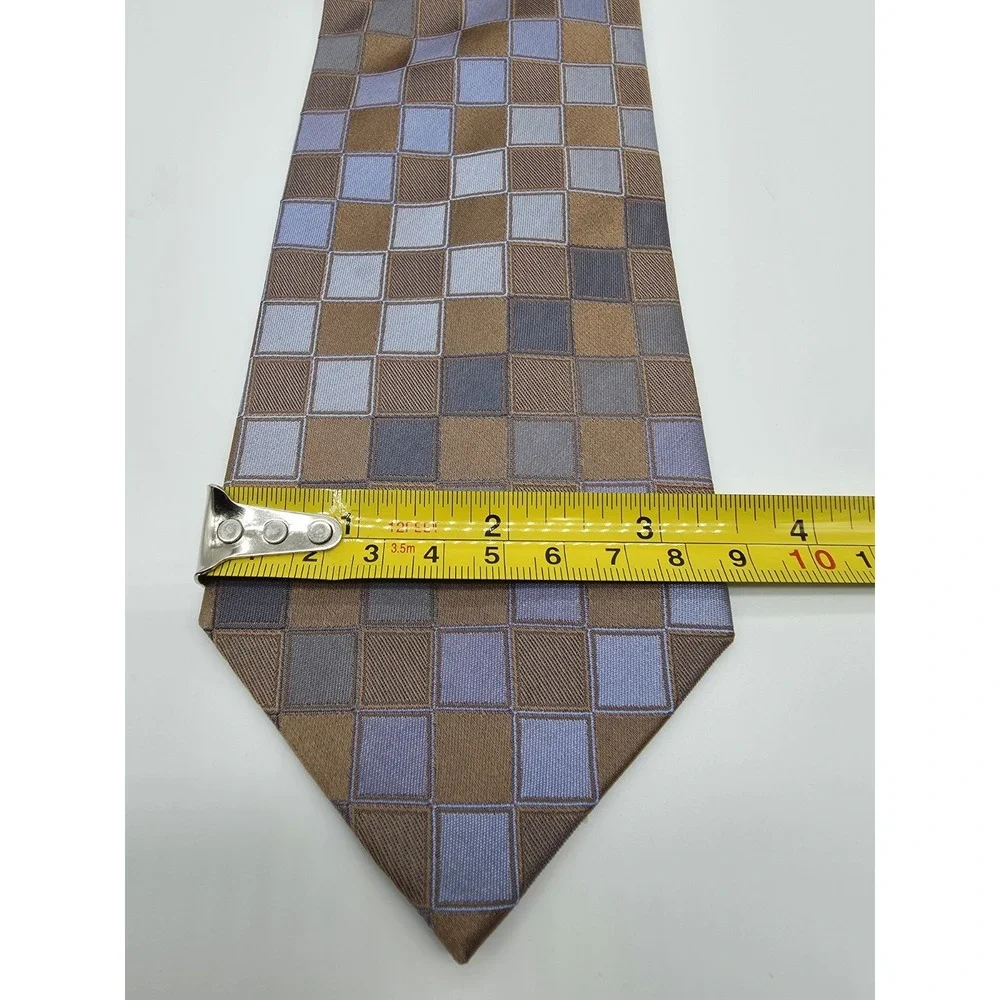 Kenneth Cole Reaction Brown Blue Geometric Fluorescent Pattern Tie 57